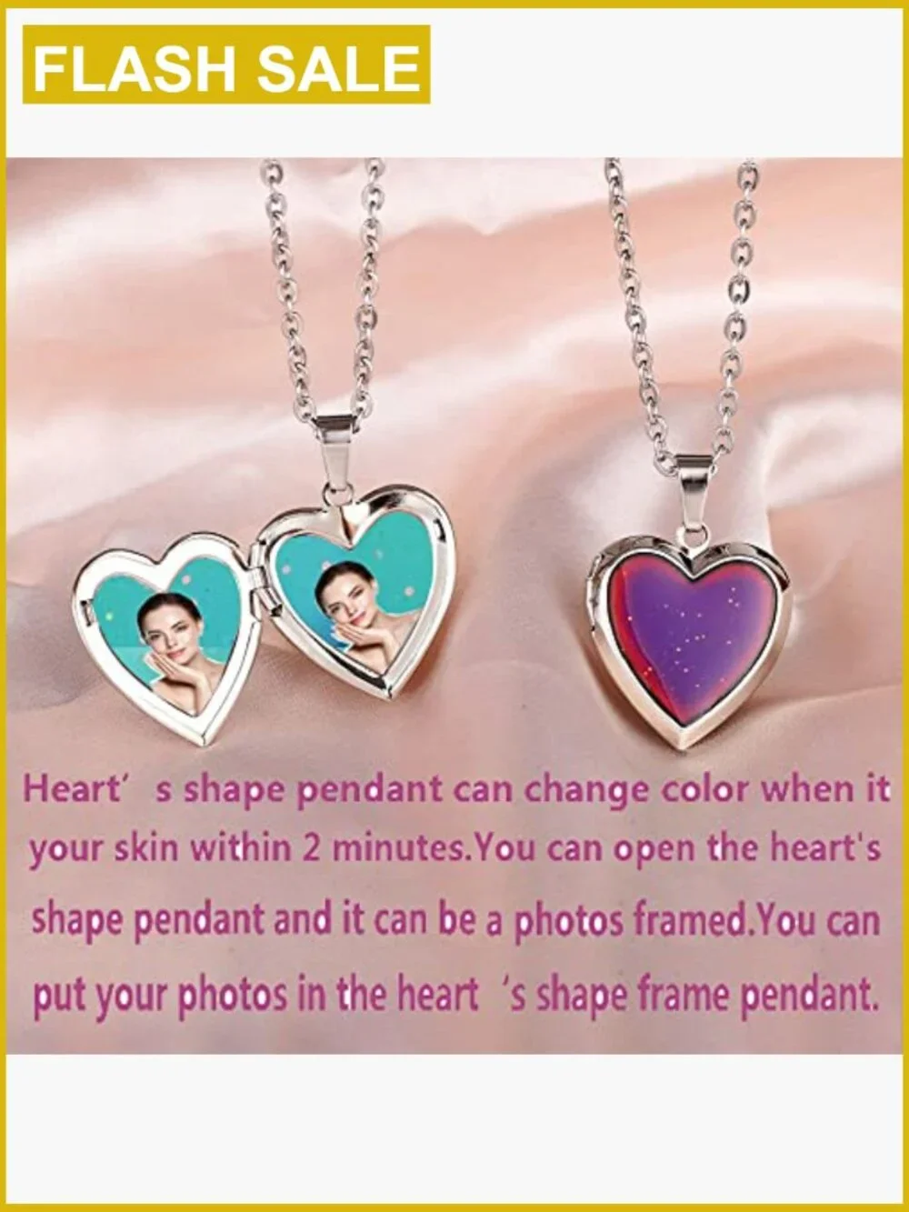 Mood Necklace Love Heart Change Color Emotional Feeling Adjustable Size Mood